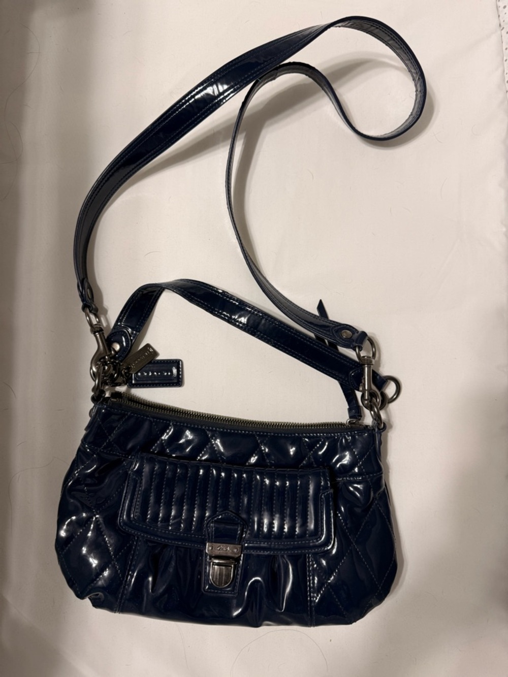 Coach Navy Patent Quilted Crossbody Bag